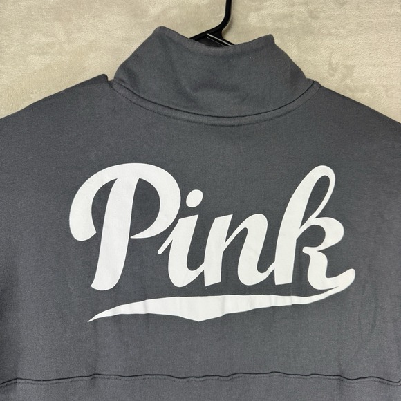 VS Pink Half‎ Zip Funnel Neck Sweatshirt Womens Large Gray Pullover Top Y2K - Picture 11 of 12